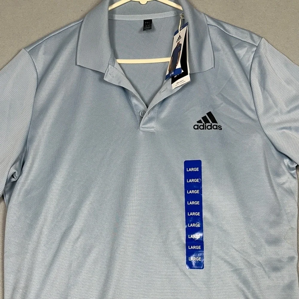 NEW Adidas Polo Shirt Mens Large Light Blue Regular Fit Golf Performance Rugby